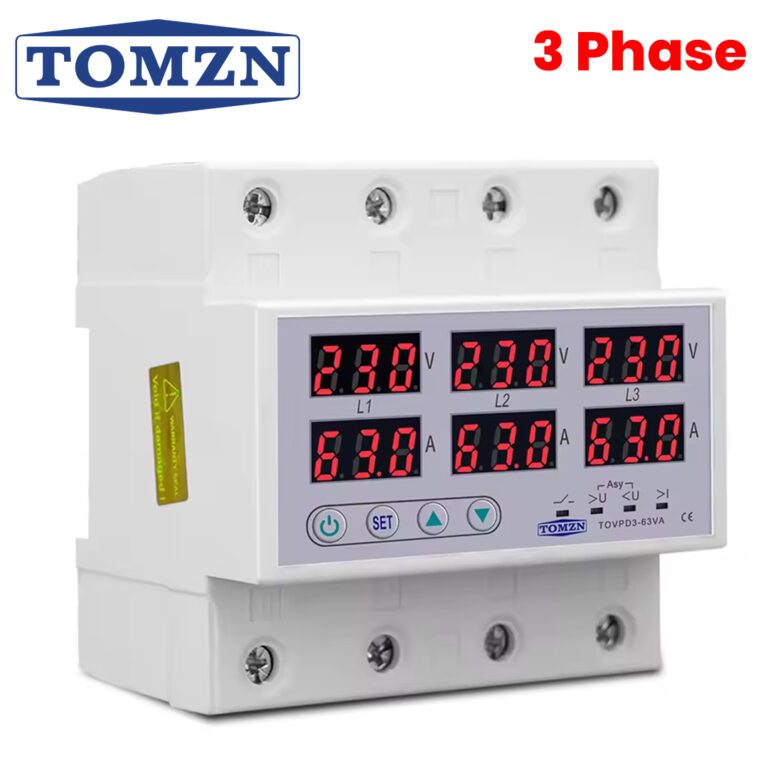 Tomzn 3-Phase 63A Adjustable Over/Under Voltage Current Protector – TOVPD3-63VA