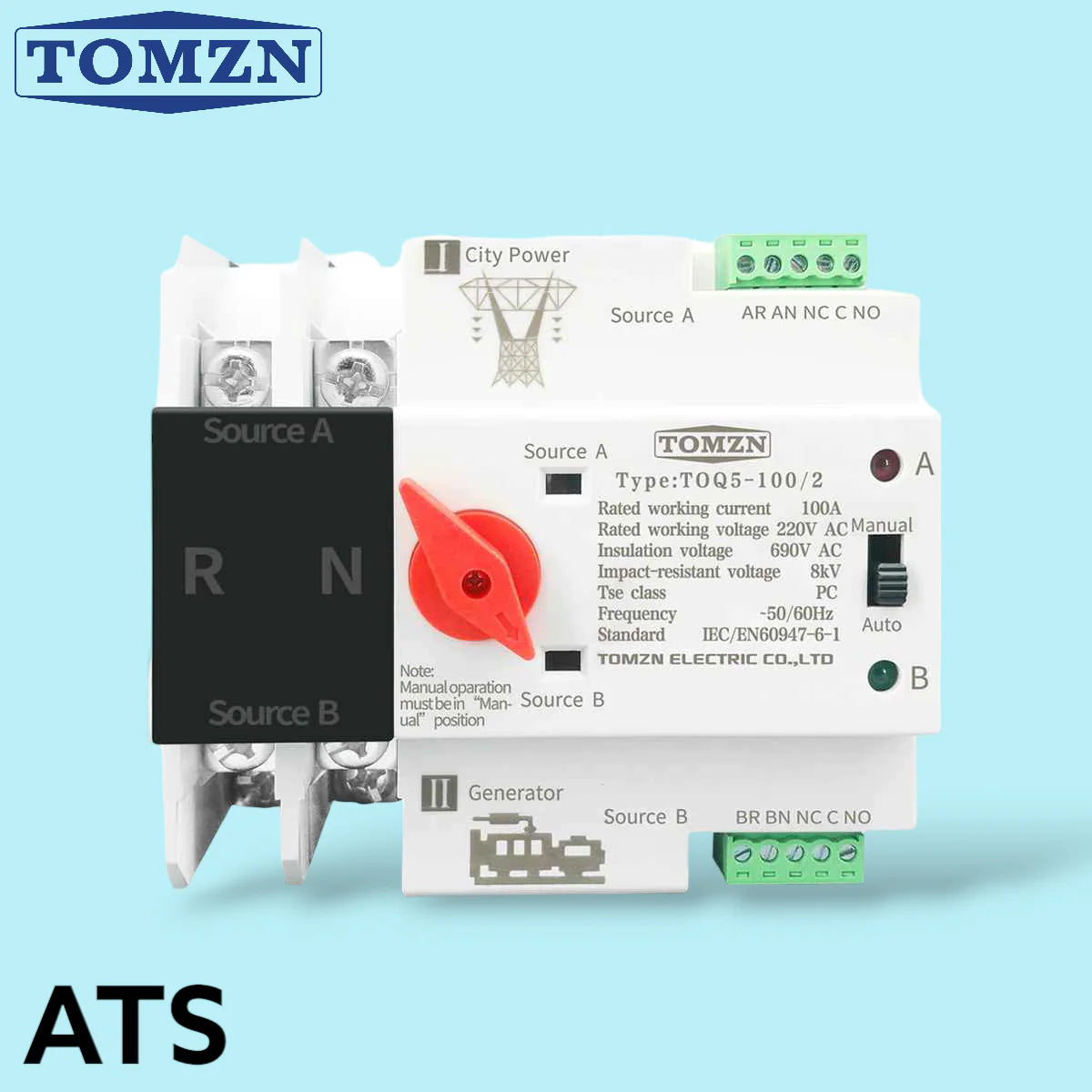 Tomzn TOQ5 2P-125A AC Single Phase Automatic Transfer Switch (ATS)