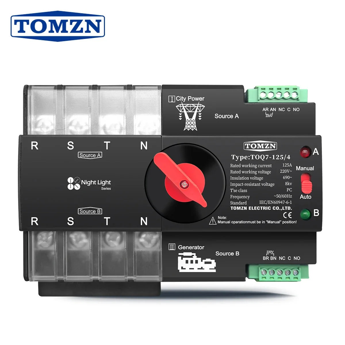 Tomzn TOQ7 4P-125A AC Three-Phase Automatic Transfer Switch (ATS)