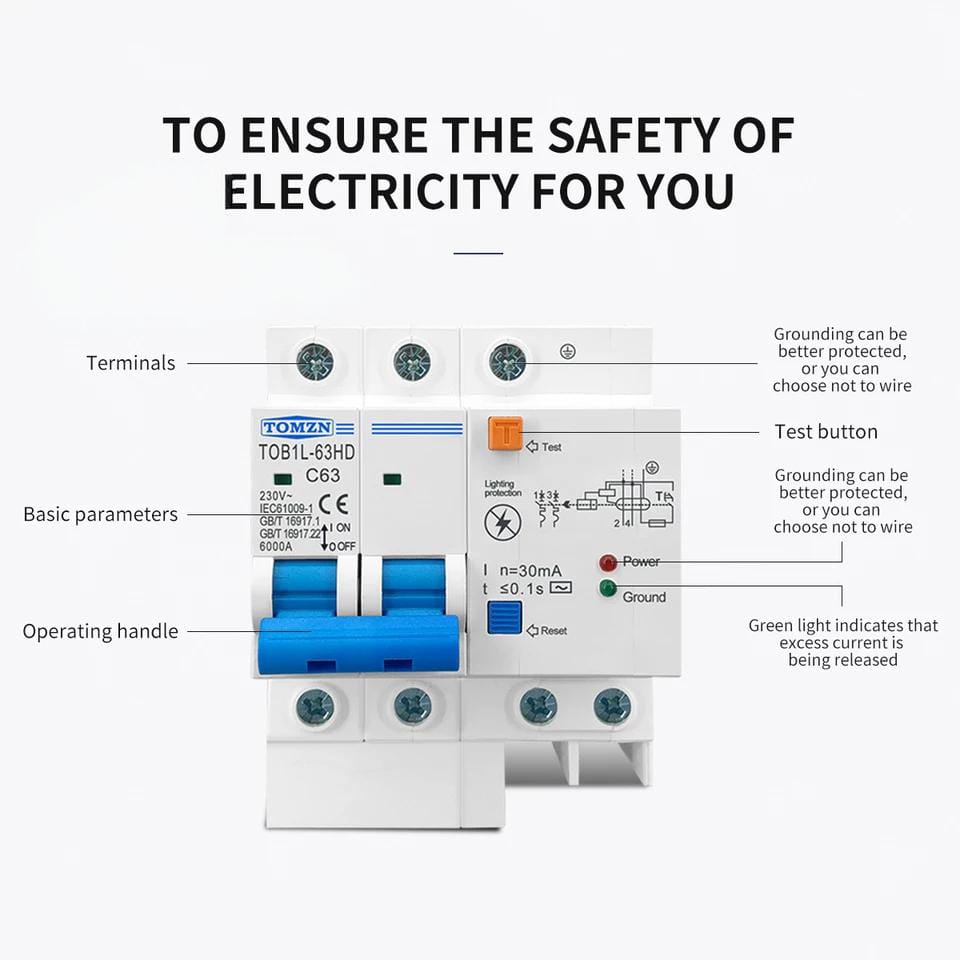 Tomzn RCBO with Lightning surge protection 63A | Asghar Electric