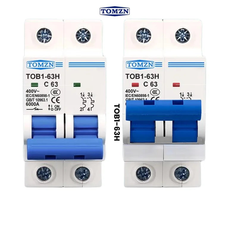 Tomzn TOB1-63H 2-Pole AC Miniature Circuit Breaker (MCB)