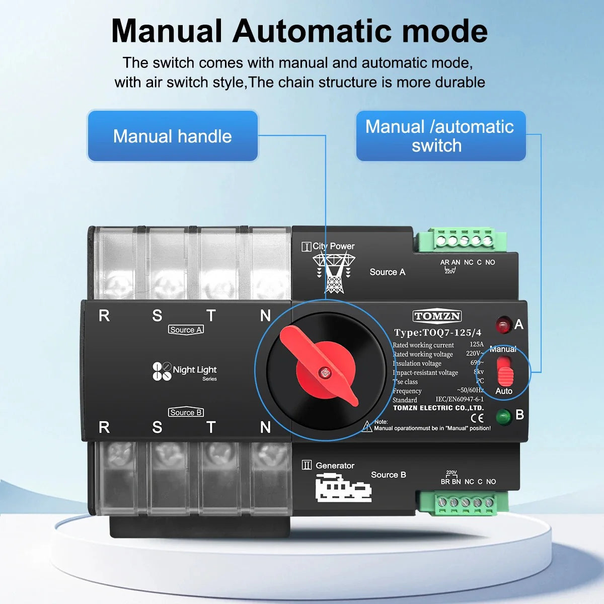 Tomzn TOQ7 4P-125A AC Three-Phase Automatic Transfer Switch (ATS)