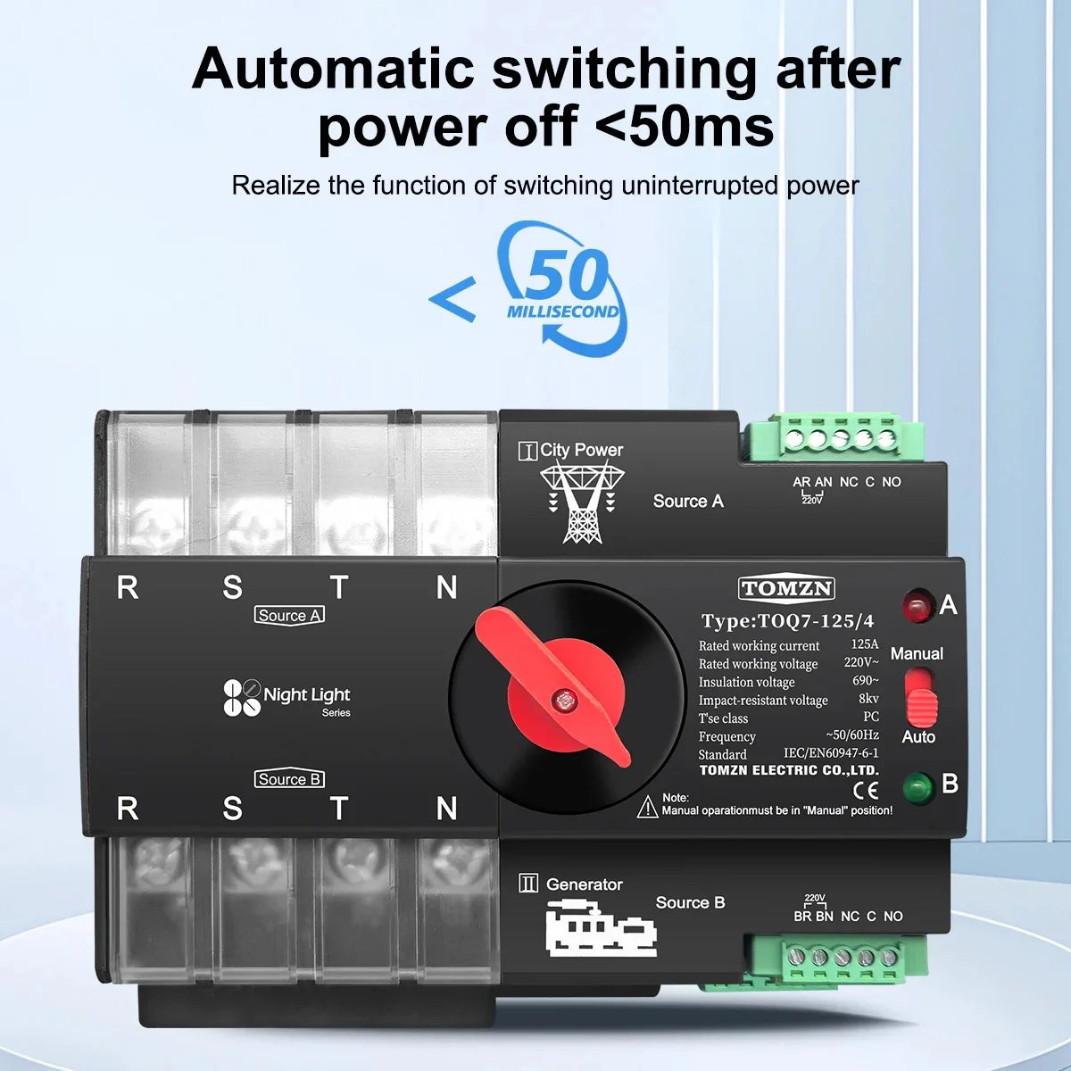 Tomzn TOQ7 4P-125A AC Three-Phase Automatic Transfer Switch (ATS)
