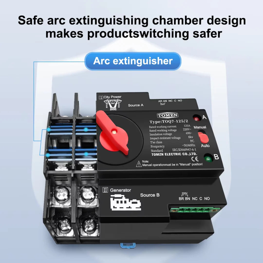 Tomzn TOQ5 2P-125A and 63A AC Single Phase Automatic Transfer Switch (ATS)