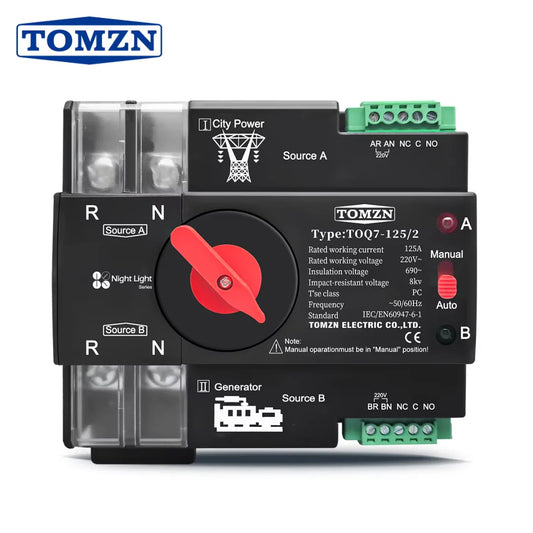 Tomzn TOQ5 2P-125A and 63A AC Single Phase Automatic Transfer Switch (ATS)
