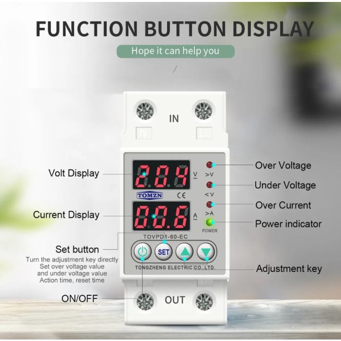 Tomzn Digital Protection Relay 63A (TOVPD1-60)